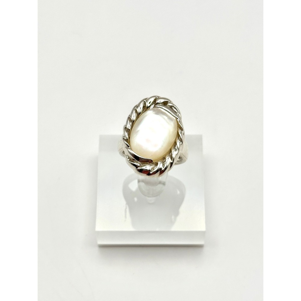 Mother‎ of Pearl Sterling Silver Handmade Statement Ring Size 8.75